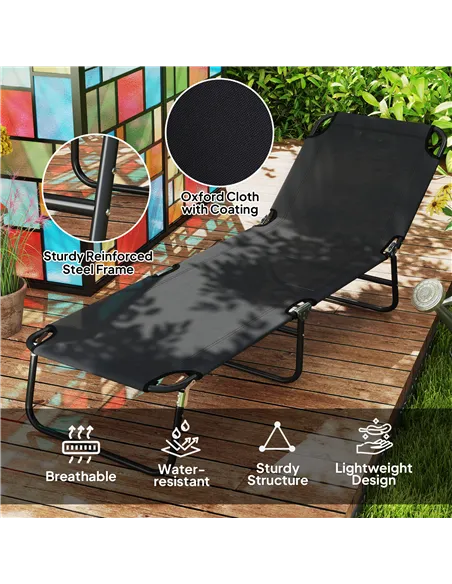 Outsunny Garden Sun Lounger, with Five-Position Back - Black