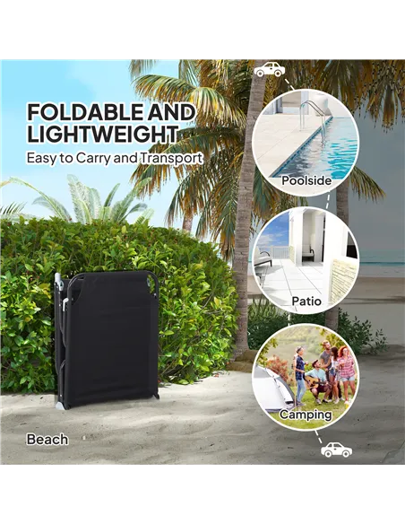 Outsunny Garden Sun Lounger, with Five-Position Back - Black