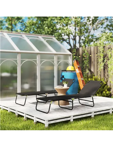 Outsunny Garden Sun Lounger, with Five-Position Back - Black