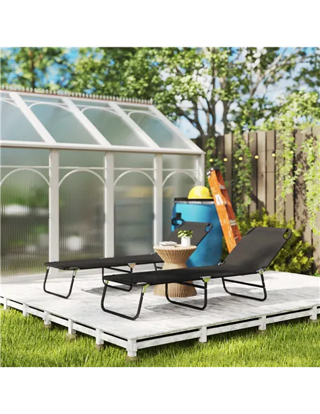 Outsunny Garden Sun Lounger, with Five-Position Back - Black