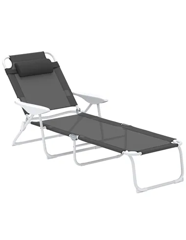 Outsunny Foldable Lounge Chair with 4-Level Adjustable Backrest & Headrest - Charcoal Grey