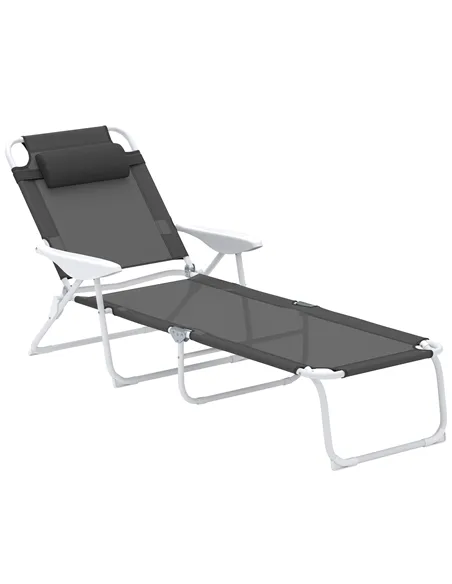 Outsunny Foldable Lounge Chair with 4-Level Adjustable Backrest & Headrest - Charcoal Grey