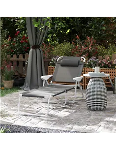 Outsunny Foldable Lounge Chair with 4-Level Adjustable Backrest & Headrest - Charcoal Grey 2