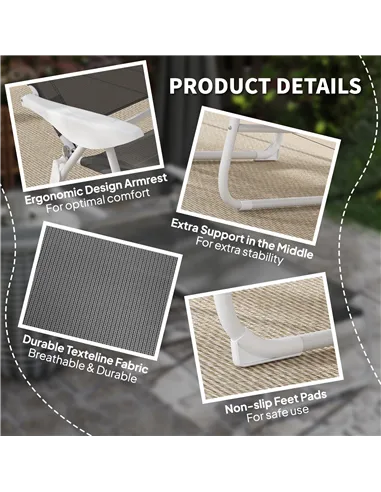 Outsunny Foldable Lounge Chair with 4-Level Adjustable Backrest & Headrest - Charcoal Grey