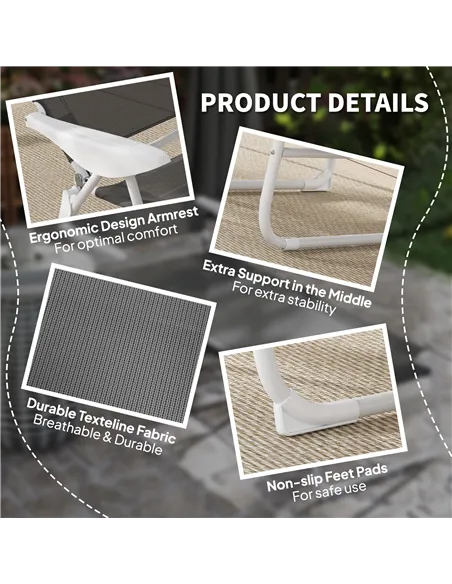 Outsunny Foldable Lounge Chair with 4-Level Adjustable Backrest & Headrest - Charcoal Grey