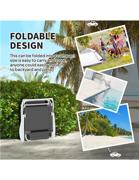 Outsunny Foldable Lounge Chair with 4-Level Adjustable Backrest & Headrest - Charcoal Grey