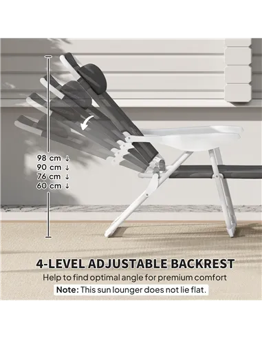 Outsunny Foldable Lounge Chair with 4-Level Adjustable Backrest & Headrest - Charcoal Grey