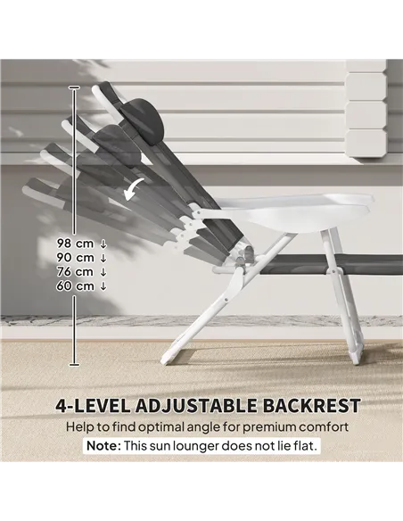 Outsunny Foldable Lounge Chair with 4-Level Adjustable Backrest & Headrest - Charcoal Grey