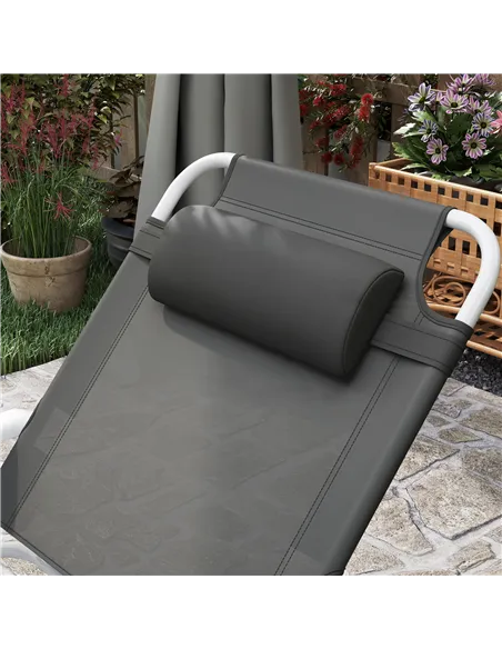 Outsunny Foldable Lounge Chair with 4-Level Adjustable Backrest & Headrest - Charcoal Grey
