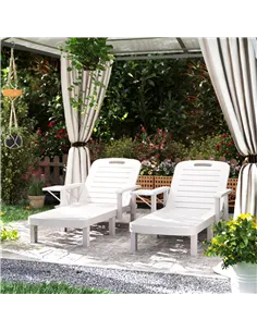 Outsunny Set of 2 Resin Reclining Sun Loungers for Garden, 5 Positions Adjustable Outdoor Chaise Lounge Chairs with Wood Texture 2