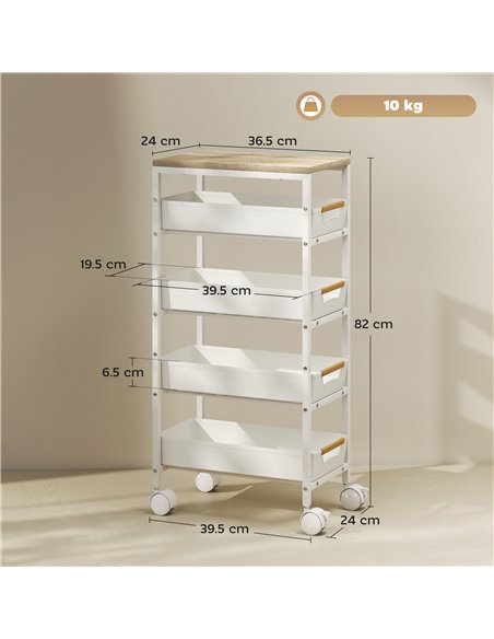 HOMCOM 5-Tier Storage Trolley on Wheels - White