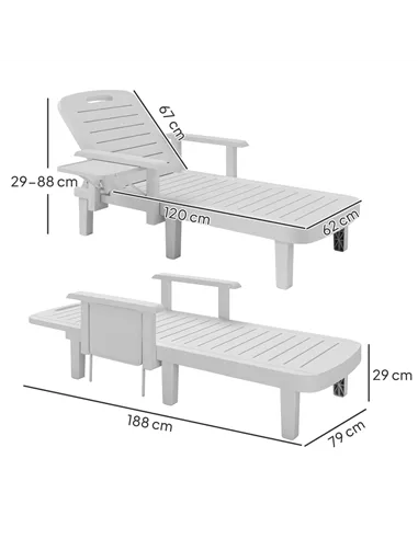 Outsunny Set of 2 Resin Reclining Sun Loungers for Garden, 5 Positions Adjustable Outdoor Chaise Lounge Chairs with Wood Texture