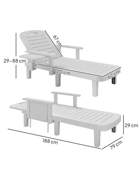 Outsunny Set of 2 Resin Reclining Sun Loungers for Garden, 5 Positions Adjustable Outdoor Chaise Lounge Chairs with Wood Texture