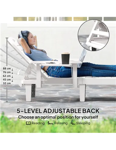 Outsunny Set of 2 Resin Reclining Sun Loungers for Garden, 5 Positions Adjustable Outdoor Chaise Lounge Chairs with Wood Texture