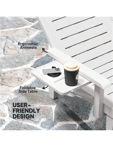 Outsunny Set of 2 Resin Reclining Sun Loungers for Garden, 5 Positions Adjustable Outdoor Chaise Lounge Chairs with Wood Texture