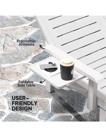 Outsunny Set of 2 Resin Reclining Sun Loungers for Garden, 5 Positions Adjustable Outdoor Chaise Lounge Chairs with Wood Texture