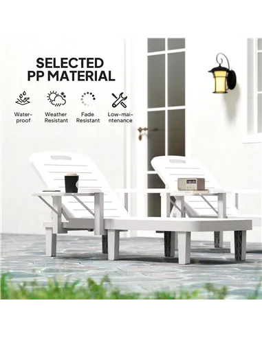 Outsunny Set of 2 Resin Reclining Sun Loungers for Garden, 5 Positions Adjustable Outdoor Chaise Lounge Chairs with Wood Texture