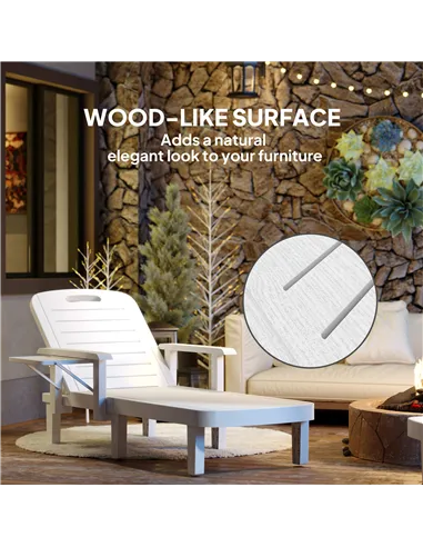 Outsunny Set of 2 Resin Reclining Sun Loungers for Garden, 5 Positions Adjustable Outdoor Chaise Lounge Chairs with Wood Texture