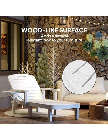 Outsunny Set of 2 Resin Reclining Sun Loungers for Garden, 5 Positions Adjustable Outdoor Chaise Lounge Chairs with Wood Texture