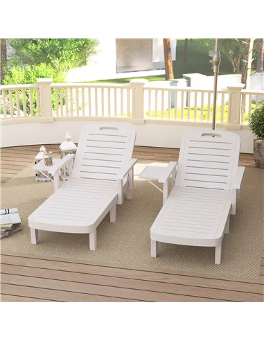 Outsunny Set of 2 Resin Reclining Sun Loungers for Garden, 5 Positions Adjustable Outdoor Chaise Lounge Chairs with Wood Texture