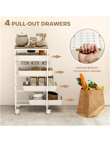 HOMCOM 5-Tier Storage Trolley on Wheels - White