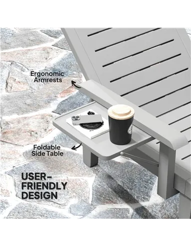 Outsunny Set of 2 Resin Reclining Sun Loungers for Garden, 5 Positions Adjustable Outdoor Chaise Lounge Chairs with Wood Texture