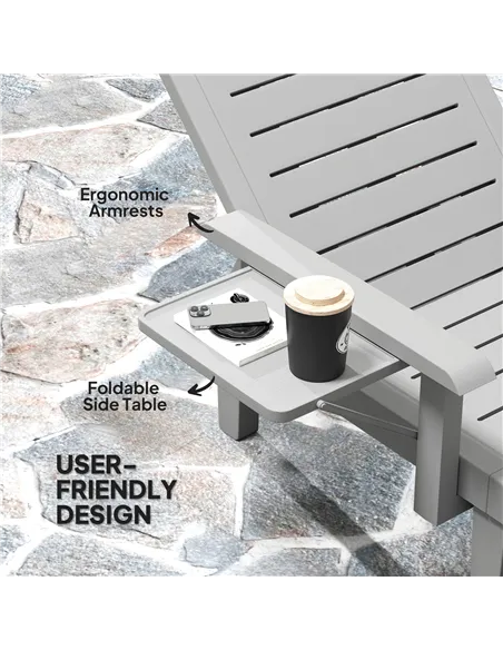 Outsunny Set of 2 Resin Reclining Sun Loungers for Garden, 5 Positions Adjustable Outdoor Chaise Lounge Chairs with Wood Texture