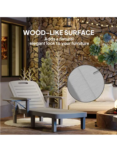 Outsunny Set of 2 Resin Reclining Sun Loungers for Garden, 5 Positions Adjustable Outdoor Chaise Lounge Chairs with Wood Texture