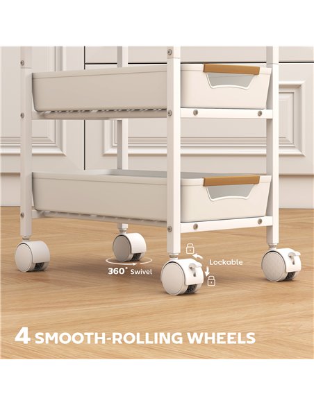 HOMCOM 5-Tier Storage Trolley on Wheels - White