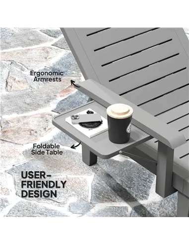 Outsunny Set of 2 Resin Reclining Sun Loungers for Garden, 5 Positions Adjustable Outdoor Chaise Lounge Chairs with Wood Texture