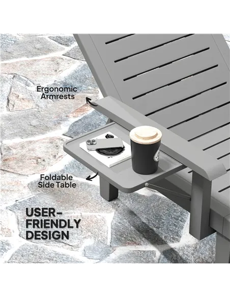 Outsunny Set of 2 Resin Reclining Sun Loungers for Garden, 5 Positions Adjustable Outdoor Chaise Lounge Chairs with Wood Texture