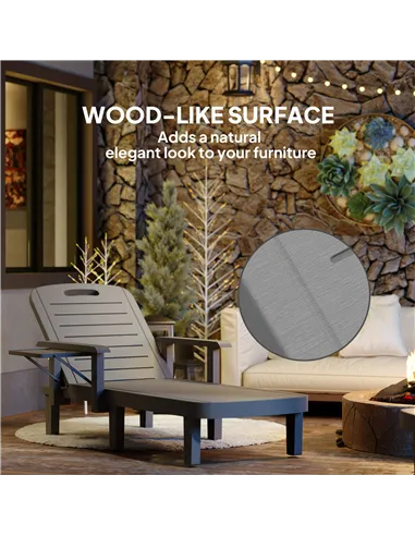 Outsunny Set of 2 Resin Reclining Sun Loungers for Garden, 5 Positions Adjustable Outdoor Chaise Lounge Chairs with Wood Texture