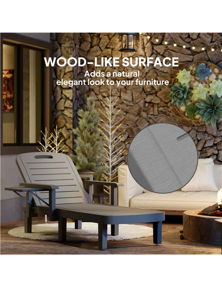 Outsunny Set of 2 Resin Reclining Sun Loungers for Garden, 5 Positions Adjustable Outdoor Chaise Lounge Chairs with Wood Texture