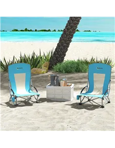 Outsunny Set of 2 Folding Beach Chair, Low Camping Chair with Mesh Back, Carry Bag and Cup Holder for Garden Outdoor Picnic Fest 2