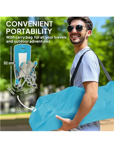 Outsunny Set of 2 Folding Beach Chair, Low Camping Chair with Mesh Back, Carry Bag and Cup Holder for Garden Outdoor Picnic Fest