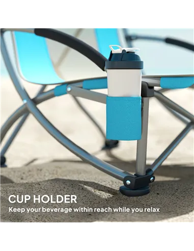 Outsunny Set of 2 Folding Beach Chair, Low Camping Chair with Mesh Back, Carry Bag and Cup Holder for Garden Outdoor Picnic Fest