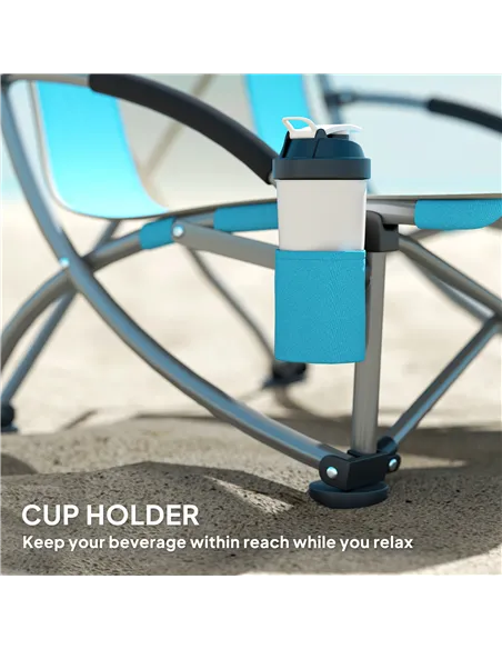 Outsunny Set of 2 Folding Beach Chair, Low Camping Chair with Mesh Back, Carry Bag and Cup Holder for Garden Outdoor Picnic Fest