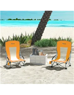 Outsunny Set of 2 Folding Beach Chair, Low Camping Chair with Mesh Back, Carry Bag and Cup Holder for Garden Outdoor Picnic Fest 2