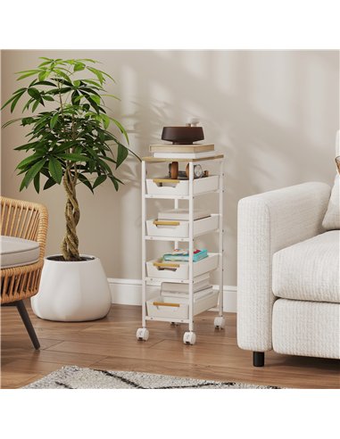 HOMCOM 5-Tier Storage Trolley on Wheels - White