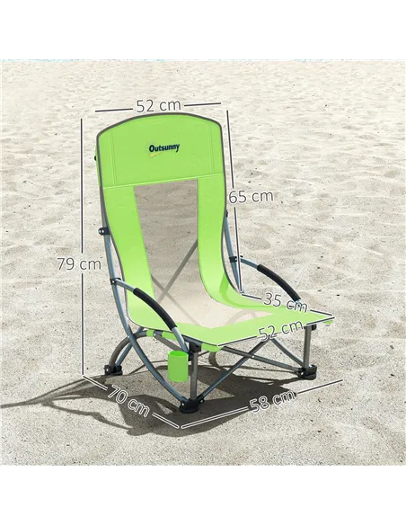 Outsunny Set of 2 Folding Beach Chair, Low Camping Chair with Mesh Back, Carry Bag and Cup Holder for Garden Outdoor Picnic Fest