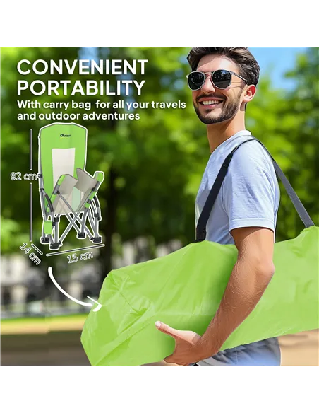 Outsunny Set of 2 Folding Beach Chair, Low Camping Chair with Mesh Back, Carry Bag and Cup Holder for Garden Outdoor Picnic Fest