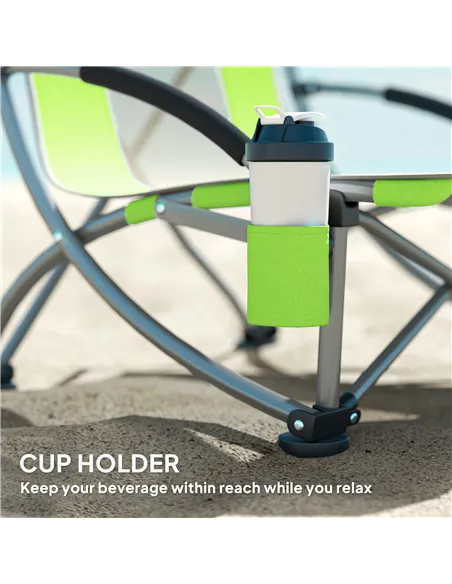 Outsunny Set of 2 Folding Beach Chair, Low Camping Chair with Mesh Back, Carry Bag and Cup Holder for Garden Outdoor Picnic Fest