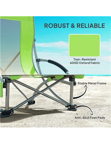 Outsunny Set of 2 Folding Beach Chair, Low Camping Chair with Mesh Back, Carry Bag and Cup Holder for Garden Outdoor Picnic Fest