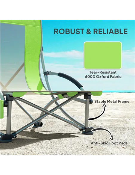 Outsunny Set of 2 Folding Beach Chair, Low Camping Chair with Mesh Back, Carry Bag and Cup Holder for Garden Outdoor Picnic Fest