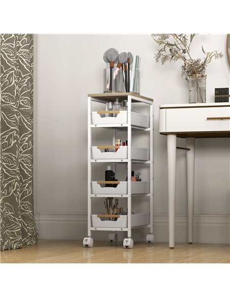 HOMCOM 5-Tier Storage Trolley on Wheels - White