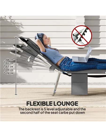 Outsunny Foldable Sun Lounger Set of 2, Beach Chaise Lounge with Reading Hole, Arm Slots, 5-Position Adjustable Backrest, Side P