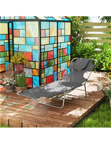 Outsunny Foldable Sun Lounger Set of 2, Beach Chaise Lounge with Reading Hole, Arm Slots, 5-Position Adjustable Backrest, Side P