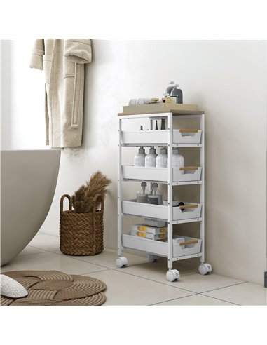 HOMCOM 5-Tier Storage Trolley on Wheels - White
