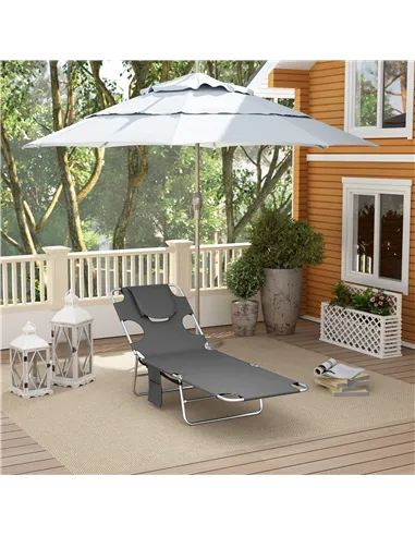 Outsunny Foldable Sun Lounger Set of 2, Beach Chaise Lounge with Reading Hole, Arm Slots, 5-Position Adjustable Backrest, Side P