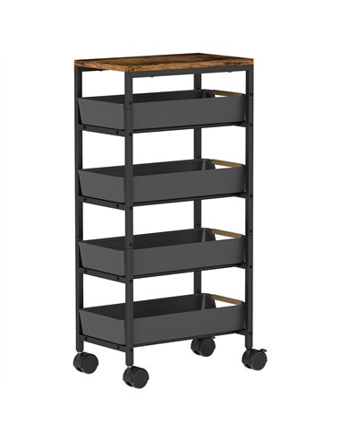 HOMCOM 5-Tier Storage Trolley on Wheels - Black